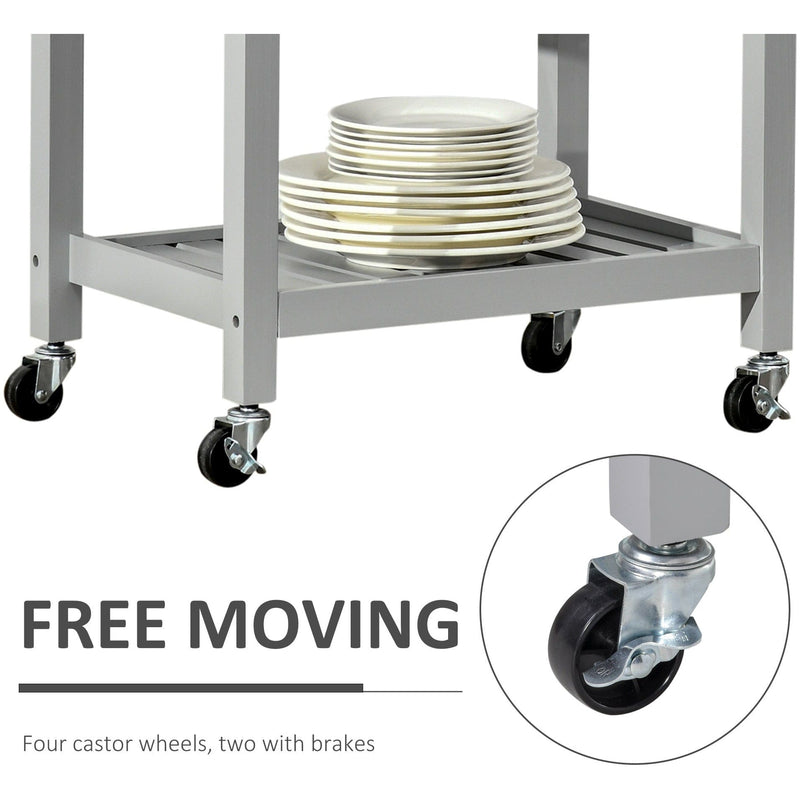 Grey Kitchen Trolley, Rubberwood Worktop, Storage