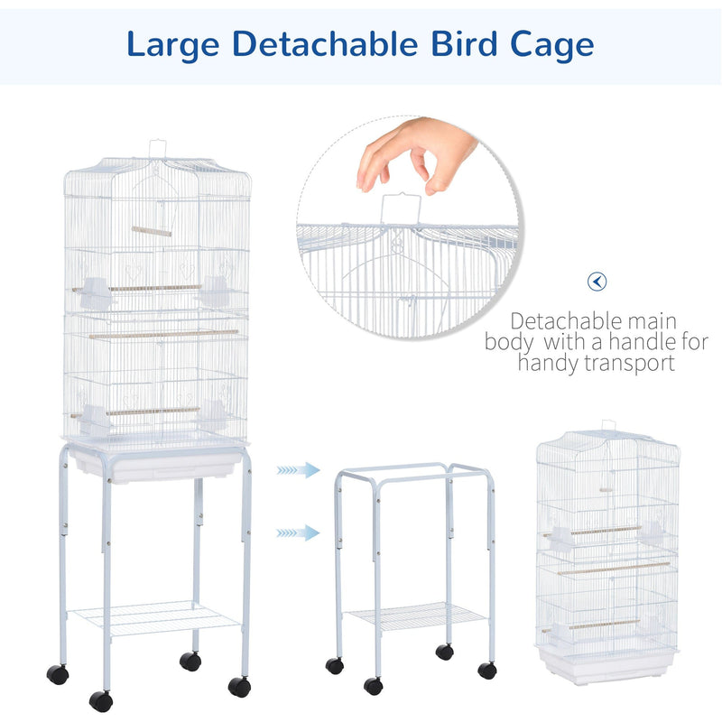 White Parrot Cage With Wheels, 47.5Lx37Wx153H cm