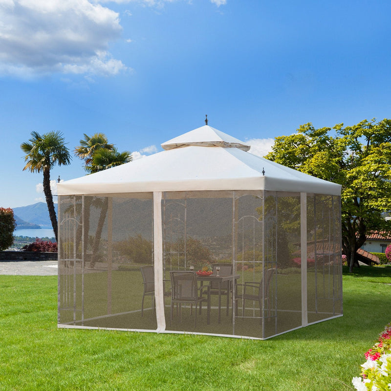 Metal Frame Gazebo With Mesh Sides, Double Top Canopy, 3x3m