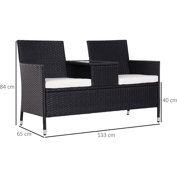 2 Seater Rattan Garden Bench With Cushions