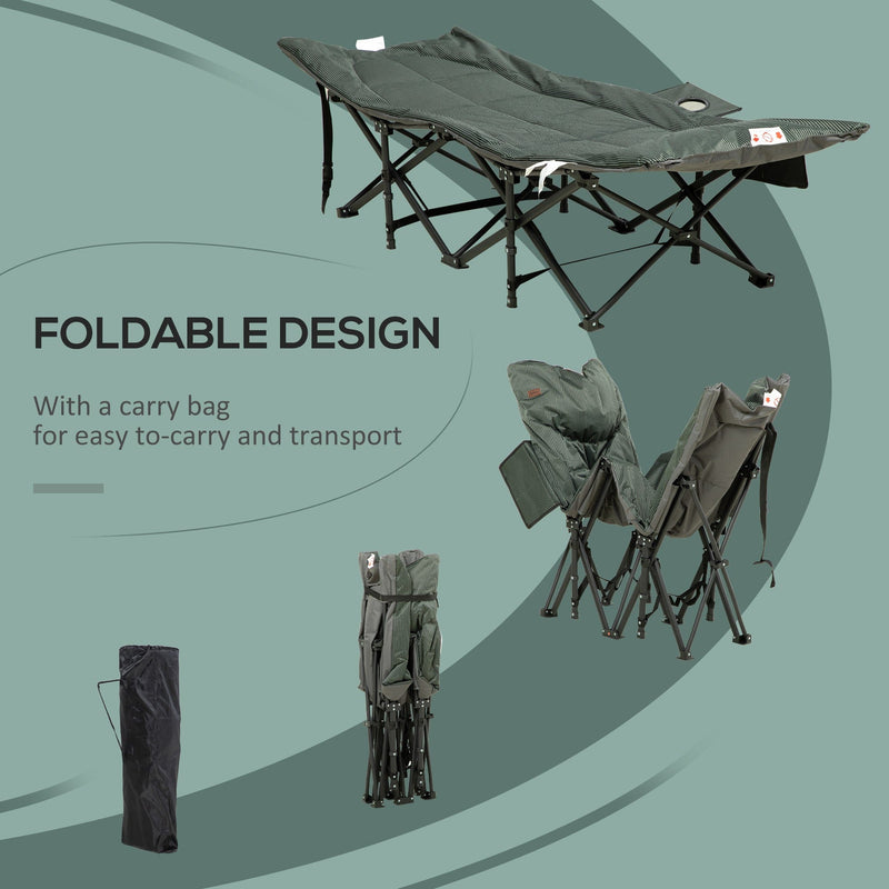 Outsunny Foldable Sun Lounger, Padded Patio Camping Bed with Maximum 170° Lying Down Angle & Carry Bag, Magazine Bag, Cup Holder for Outdoor, Grey Outsunny