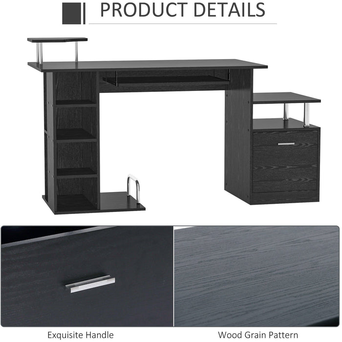 Computer Desk with Drawer, Shelves, CPU Rack, Black