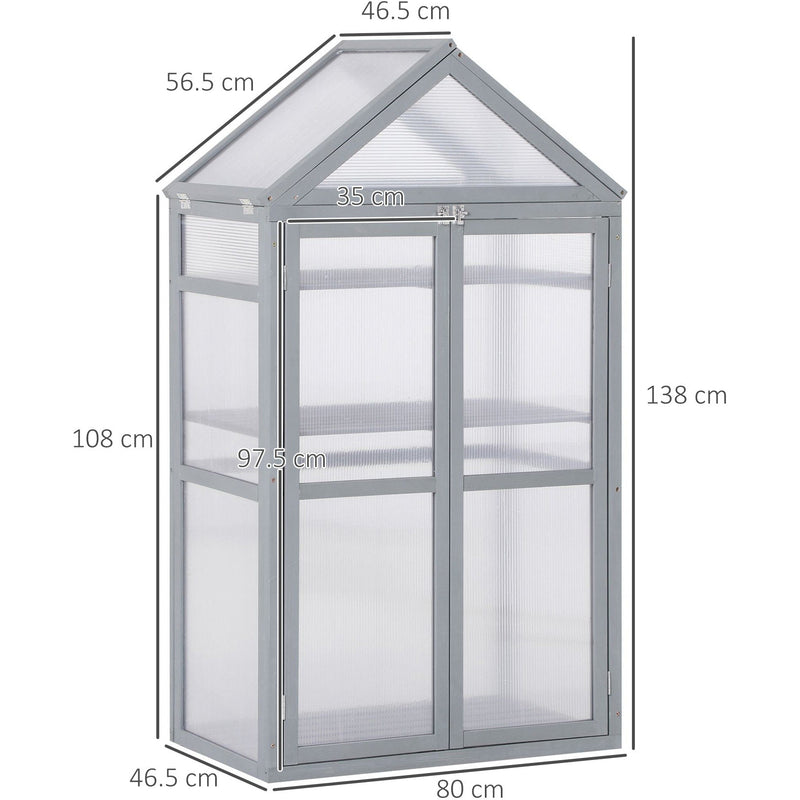 Greenhouse Cold Frame, Shelves, Double Doors, 80x47x138cm
