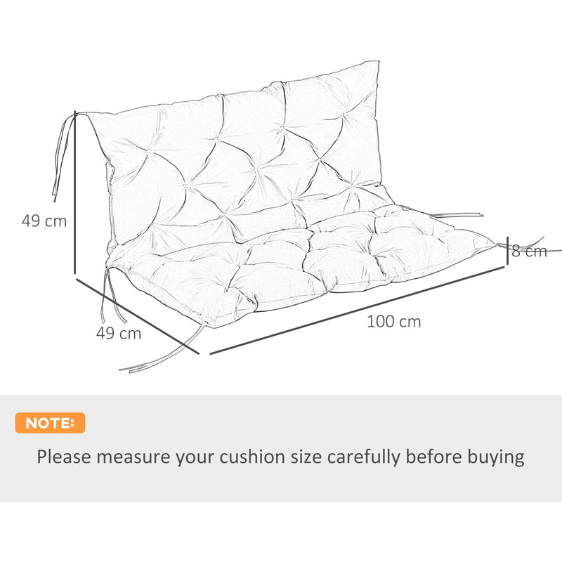 Black 2 Seater Garden Bench Cushion with Ties - 98x100 cm