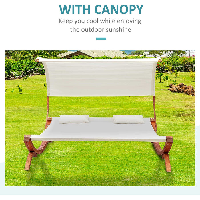 Wooden Double Sun Lounger With Canopy - Cream