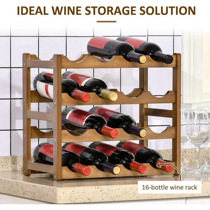 4-Tier Brown Bamboo Wine Rack for 16 Bottles