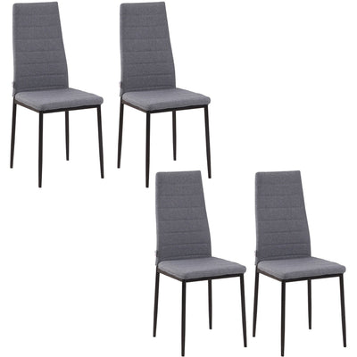 Set of 4 Grey Linen Dining Chairs with Metal Legs Homcom