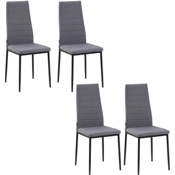 Set of 4 Grey Linen Dining Chairs with Metal Legs
