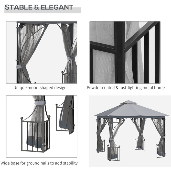 Metal Frame Gazebo With Privacy Curtains, Double Tier, 3x3m