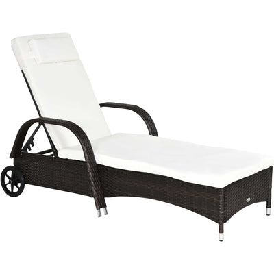 Rattan Sun Lounger With Wheels Outsunny