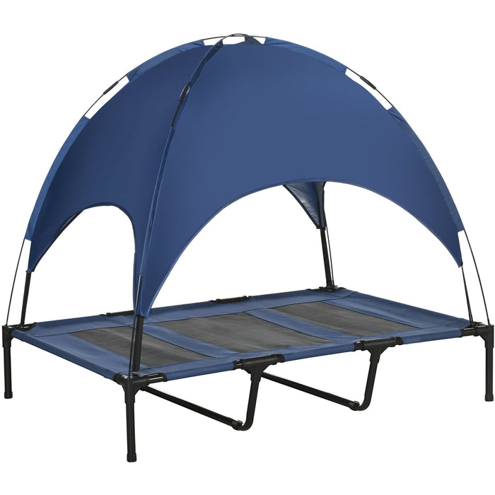 XL Raised Dog Bed with Canopy, Blue - (122x92x108cm)