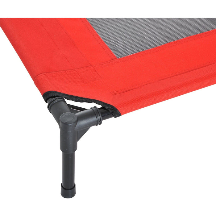 Elevated Camping Pet Bed, Metal Frame, Black/Red