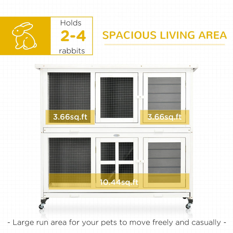 Large Wooden Rabbit Hutch with Wheels, Indoor/Outdoor
