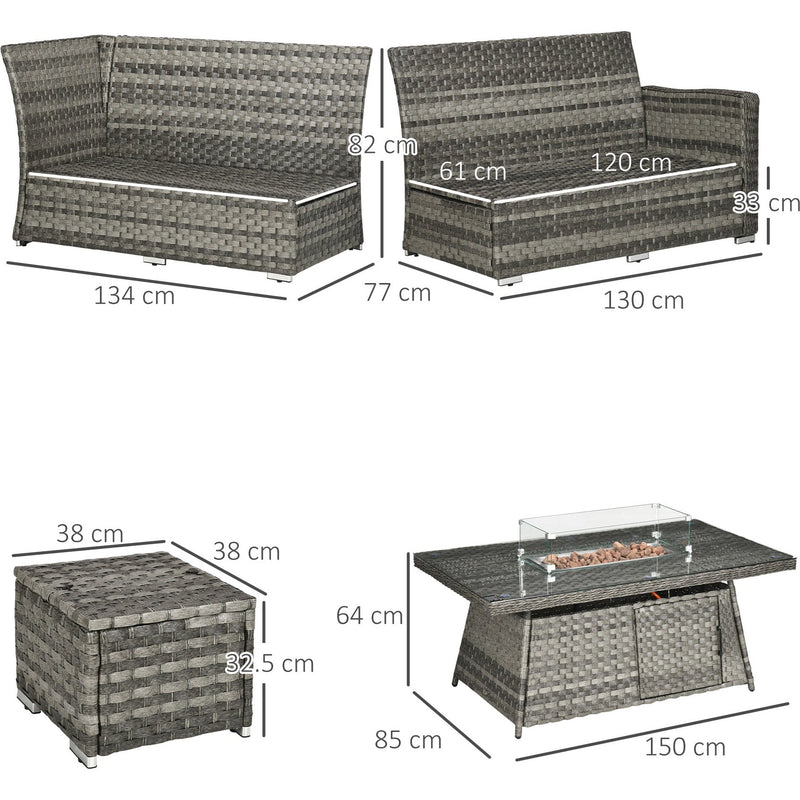 9 Seater Rattan Corner Sofa with Fire Pit Table & Footstools