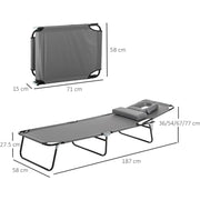 Outsunny Sun Lounger Foldable Reclining Chair with Pillow and Reading Hole Garden Beach Outdoor Recliner Adjustable Grey Outsunny
