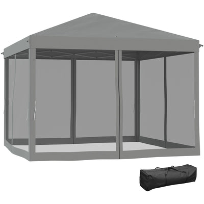 Outsunny 3x3m Pop Up Gazebo, Sidewall Netting, Light Grey Outsunny