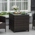 Stylish Rattan Side Table with Tempered Glass Top Outsunny