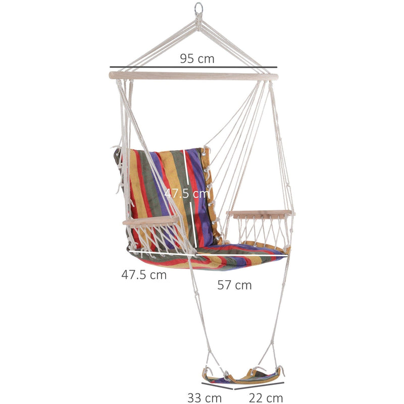 Outdoor Hammock Chair - Wooden Footrest, Armrest - Cotton