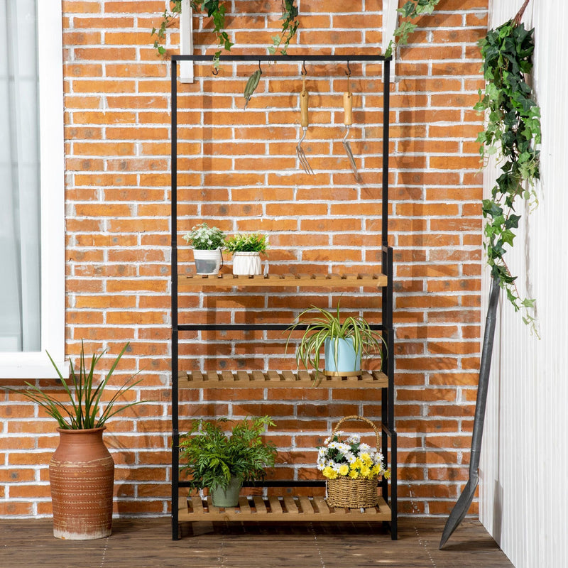 3 Tiered Plant Stand with Hanging Hooks for Indoor/Outdoor