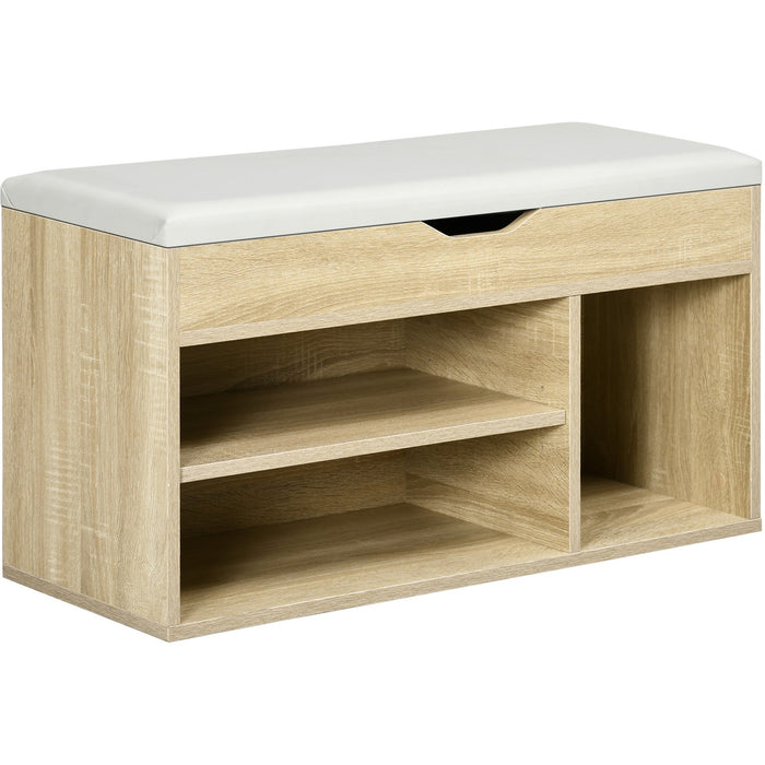 Shoes Cabinet Bench, Padded Seat, Oak Tone