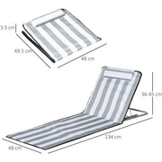 Outsunny Set of 2 Foldable Garden Beach Chair Mat Lightweight Outdoor Sun Lounger Seats Adjustable Back Metal Frame PE Fabric Head Pillow, Light Grey Outsunny