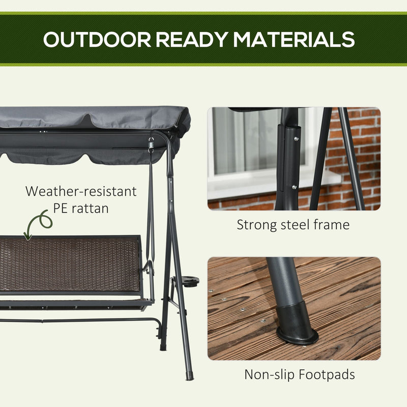 3 Seater Rattan Swing Seat With Canopy Outsunny