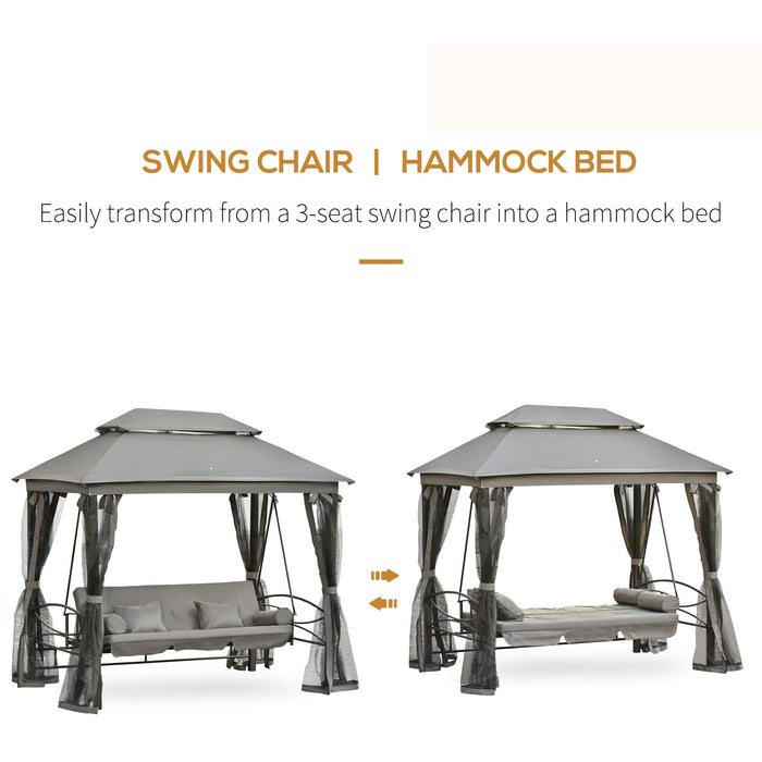 3 Seater Garden Swing Seat With Canopy, Grey