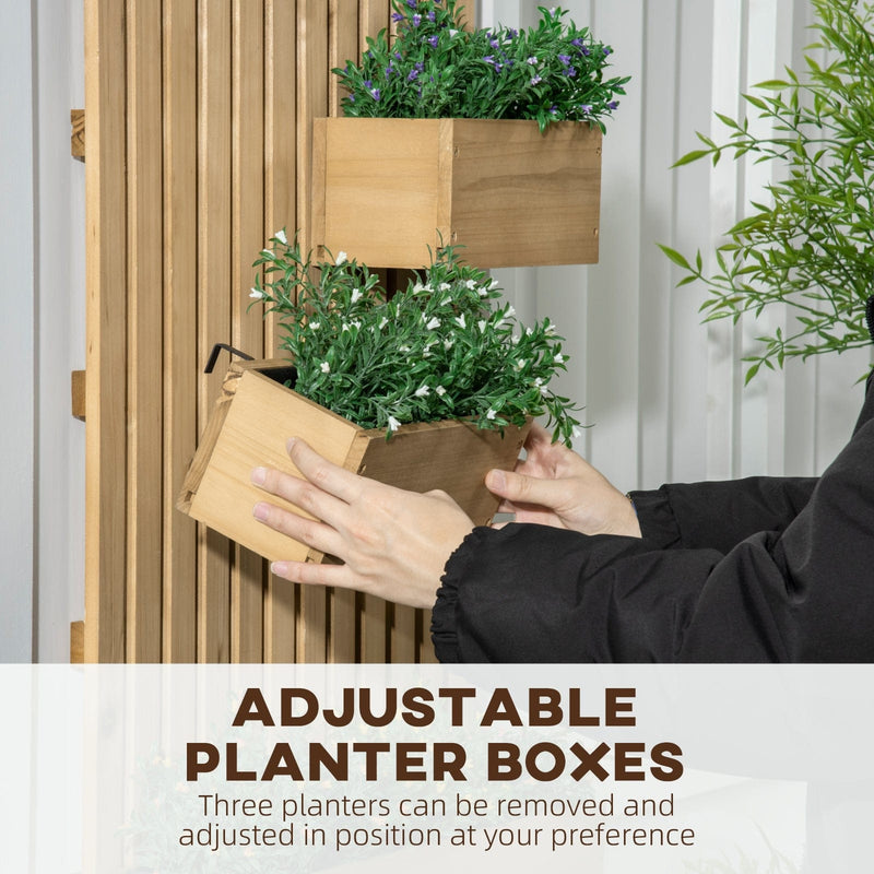 Outsunny Wall-mounted Wooden Garden Planters with Trellis, Drainage Holes and 3 Movable Planter Boxes, Wall Raised Garden Bed for Patio, Natural Outsunny