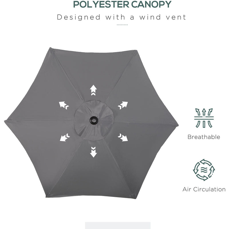 2m Outdoor Patio Parasol - Sun Shade, 6 Ribs Outsunny