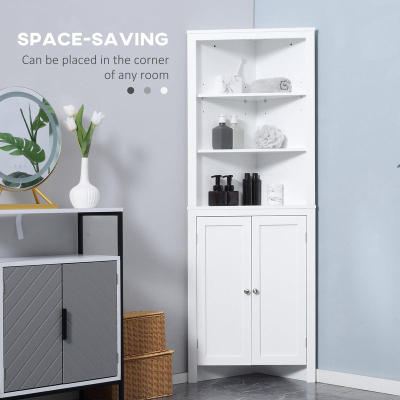 kleankin Triangle Bathroom Cabinet, Corner Bathroom Storage Unit with Cupboard and 3-Tier Shelves, Free Standing, White Kleankin