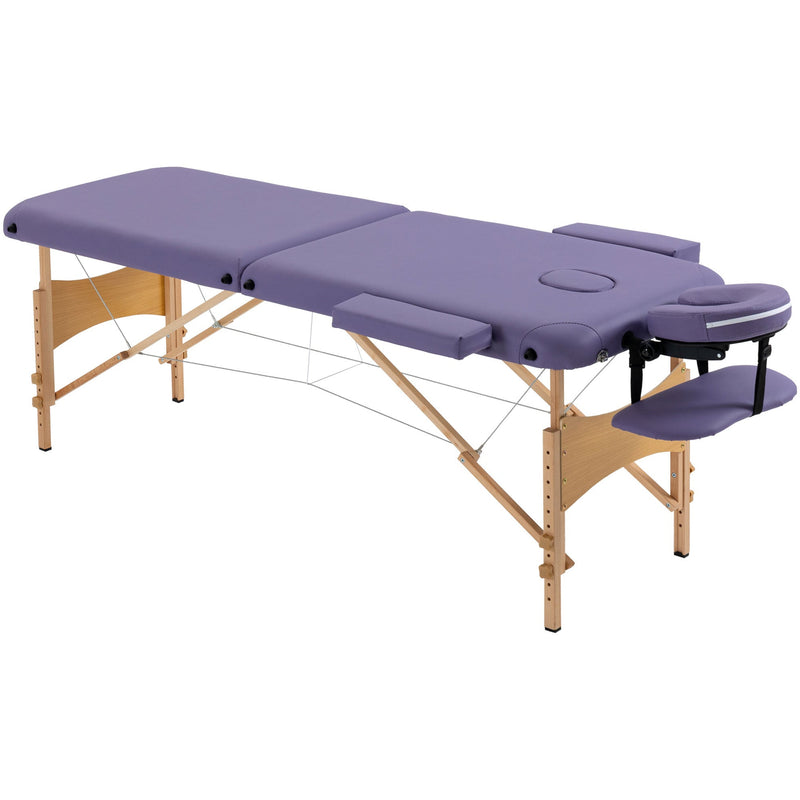 Purple Portable Home Massage Bed, 2 Sections, Wooden Frame