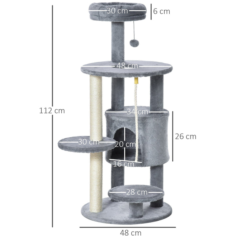 112cm Cat Tree, Climbing Centre, Jute Post, Dark Grey