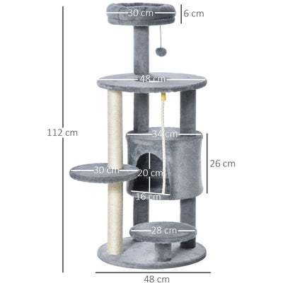 112cm Cat Tree, Climbing Centre, Jute Post, Dark Grey Pawhut