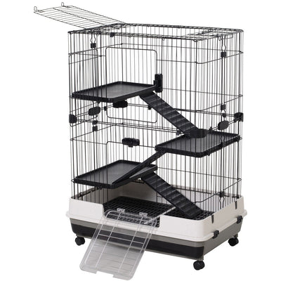 Guinea Pigs Hutch With Ramp - Black & White Pawhut