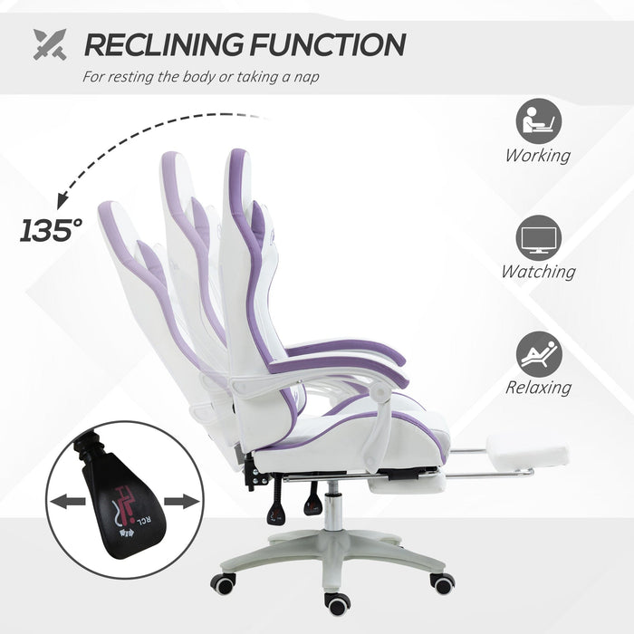 Comfy Purple Leather Gaming Chair with Footrest