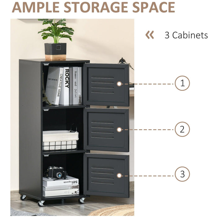 Black 3-Tier Rolling Storage Cabinet