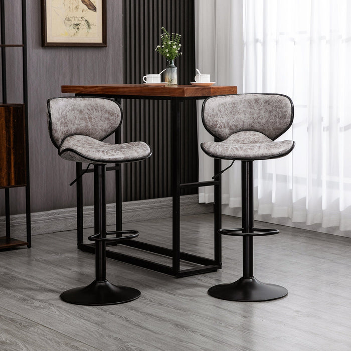 Set of 2 Kitchen Bar Stools, Grey Microfiber