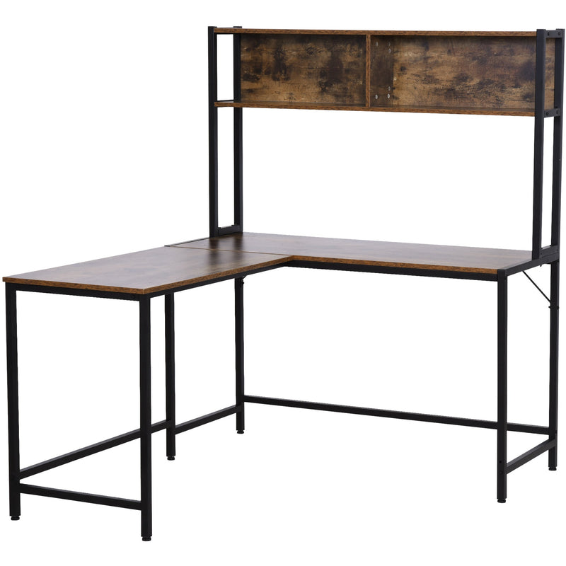 Industrial L Shaped Desk with Shelf, Brown Black
