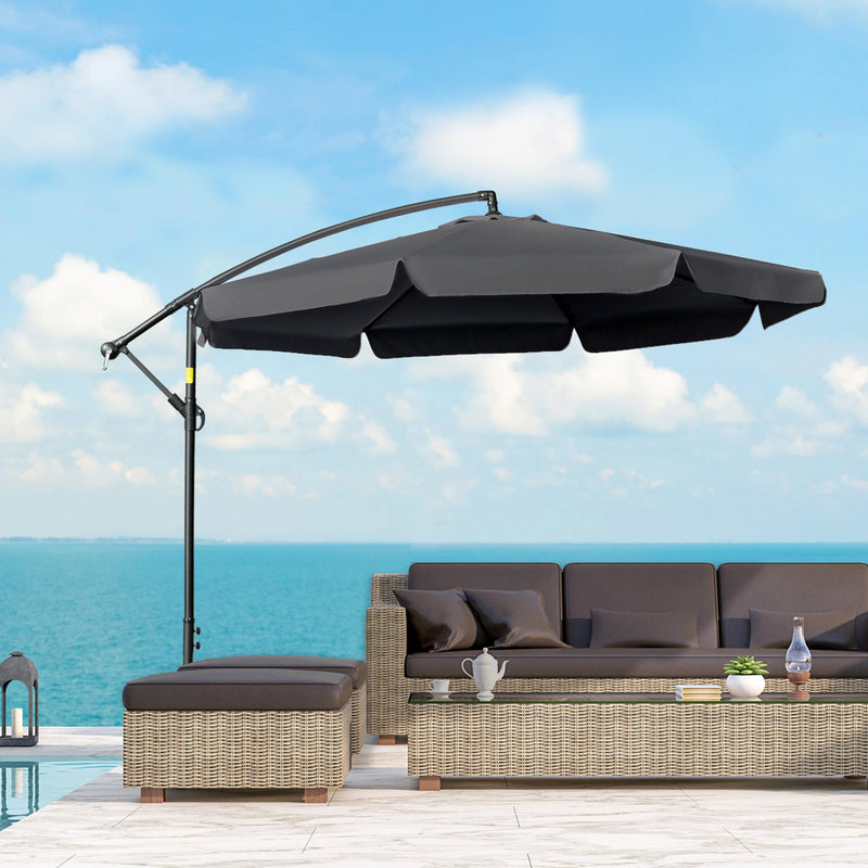 2.7m Large Offset Hanging Banana Parasol - Black