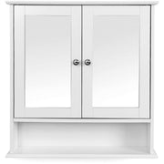 Mirrored Bathroom Wall Cabinet by Vasagle - white wood with double mirrored doors and chrome knobs