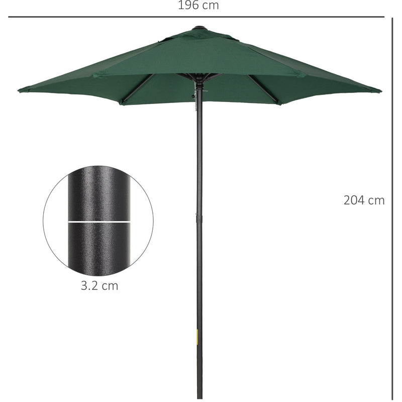 2m Outdoor Patio Parasol - Sun Shade, 6 Ribs Outsunny