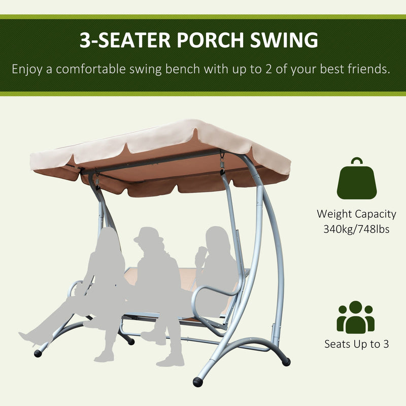 Deluxe 3 Seater Garden Swing Chair with Adjustable Canopy Outsunny