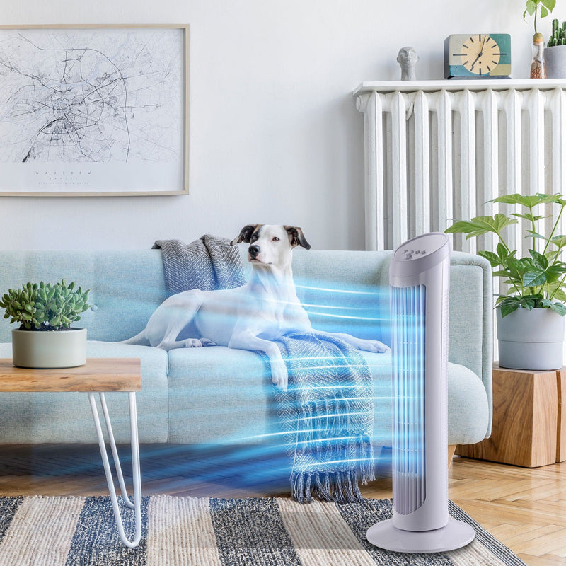 White 30" Oscillating Tower Fan: 3 Speeds, Ultra Slim Homcom