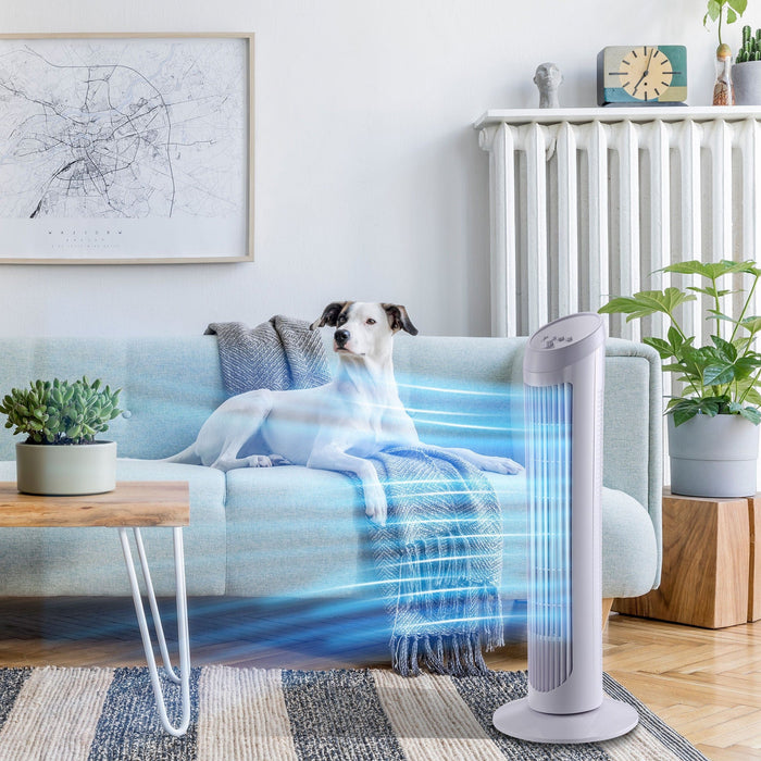 White 30" Oscillating Tower Fan: 3 Speeds, Ultra Slim