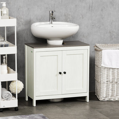 Antique White Floor Standing Bathroom Sink Cabinet Kleankin