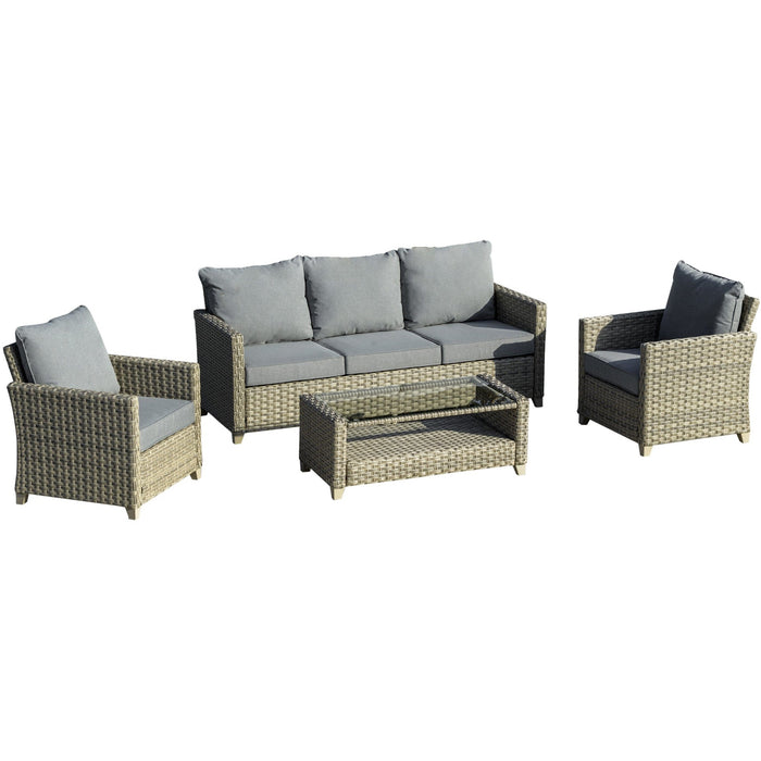 4 Piece Rattan Patio Set with Cushions & Tea Table