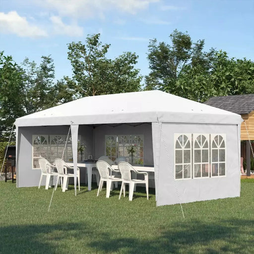 3x6m Open Front Pop Up Gazebo With Sides White