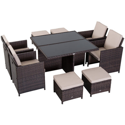 Rattan Cube Dining Set with Table, Chairs & Footrest Outsunny