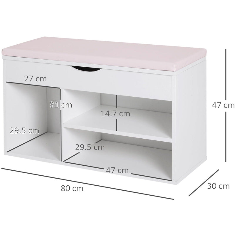 Shoe Bench With Cushion, White/Pink