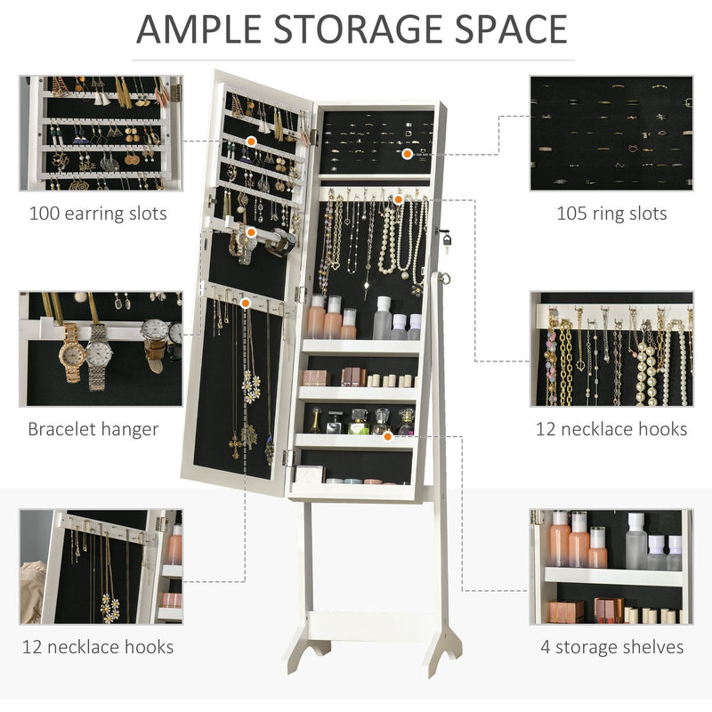 Lockable Jewellery Cabinet, Full-Length Mirror, Bedroom Decor